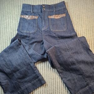 Anthropologie Maeve Colette High-Rise Wide-Leg Contrast Jeans TALL Size 26T